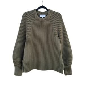 DEREK LAM 10 CROSBY Chunky Knit Olive Green Balloon Sleeve Sweater Large L